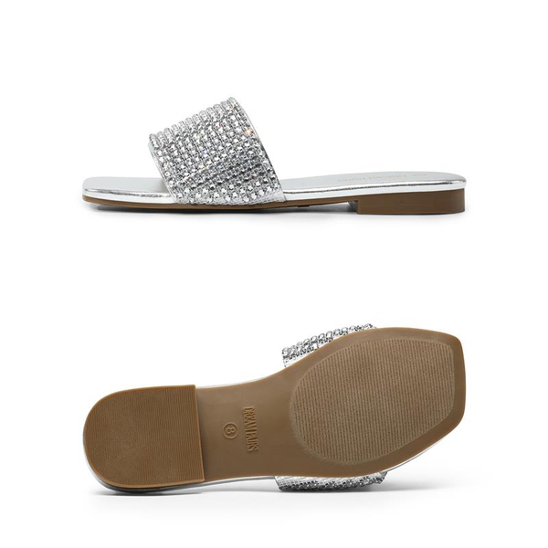 Rhinestone Sparkly Slip on Slides - SILVER - 2